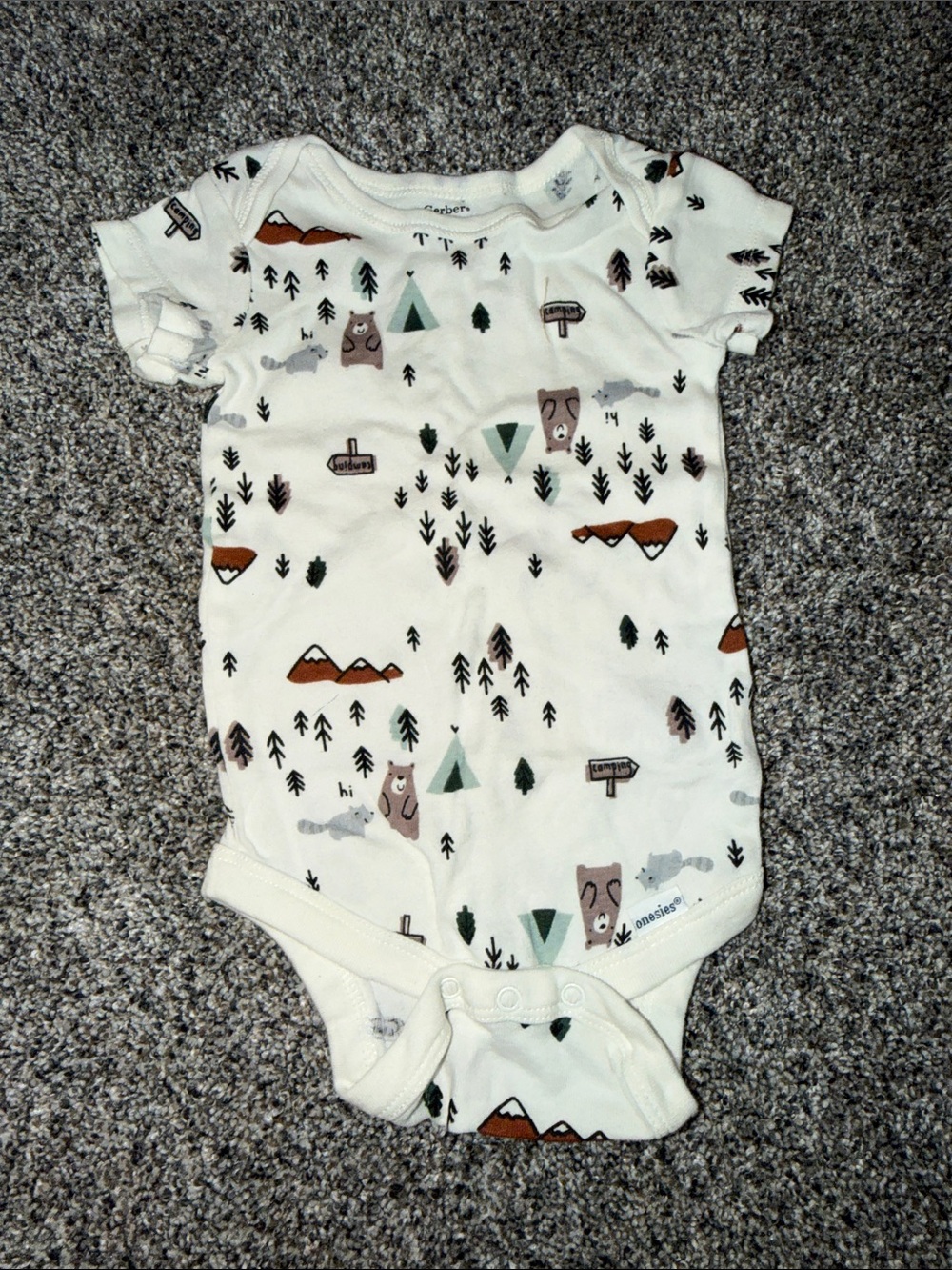 Gerber Cream Woodland Bear Print One-Piece with Green Accents
